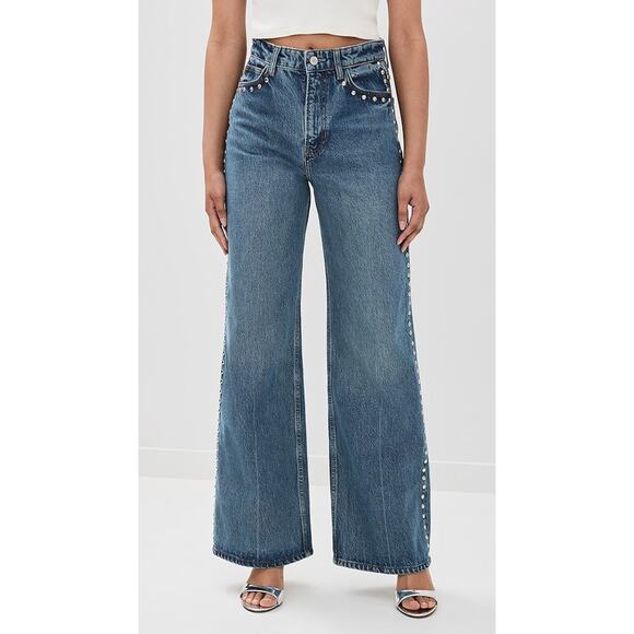 Reformation Cary High Rise Slouchy Wide Leg Jeans - 26 Chesapeake Studded - Picture 1 of 6